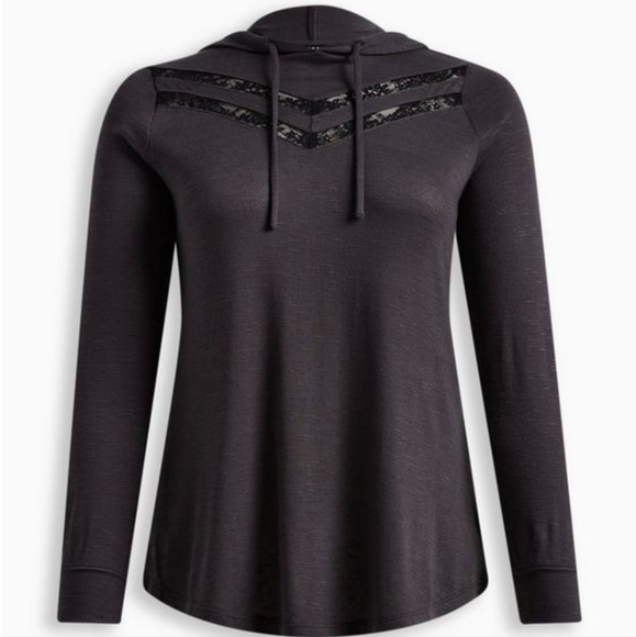 Torrid Plus Size Super Soft Plush Lace Inset Hoodie Top - Size 0 - Picture 1 of 9